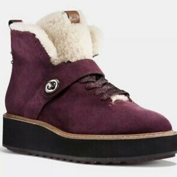 COACH Urban Hiker Suede Ankle Shearling Booties 🥾 - Picture 1 of 6